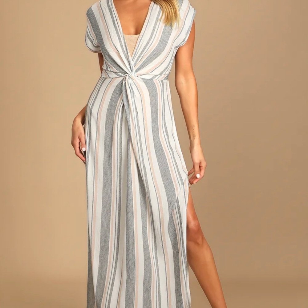Lulu’s Coastal Grooves White Multi Striped Swim Cover-Up